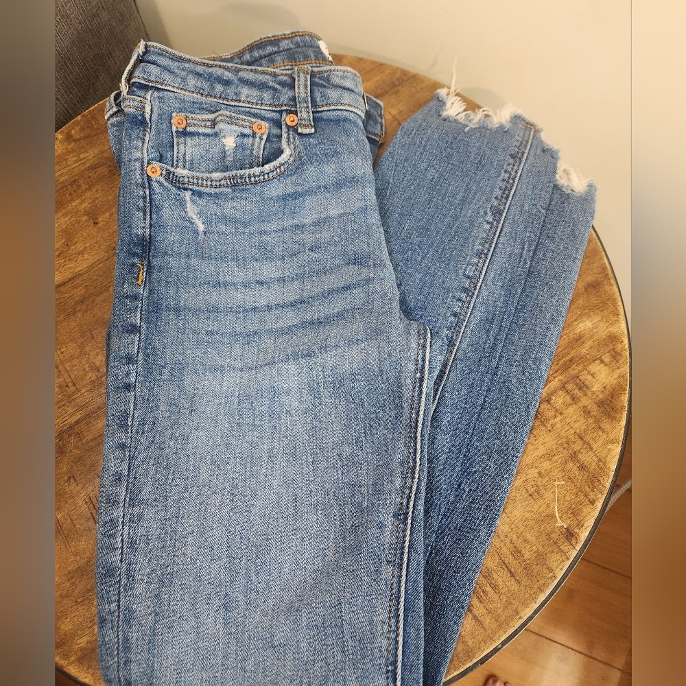 Zara Blue The Skinny Jeans Frayed Hems Womens Size 6